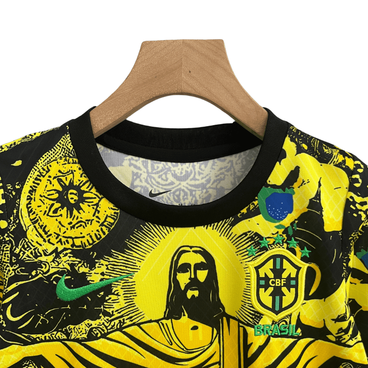 Brazil "Jesus" Premium Kids Size Yellow Kit - FutKulture