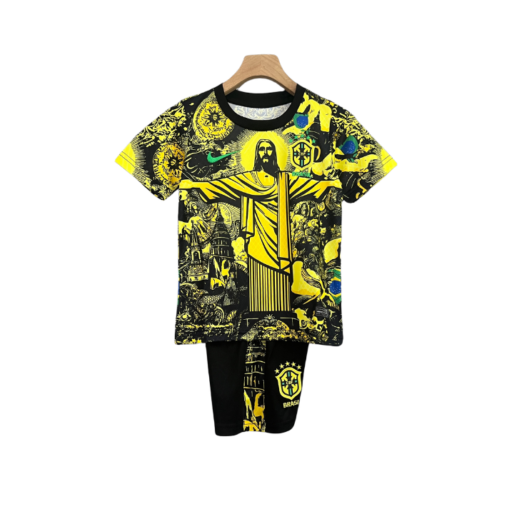 Brazil "Jesus" Premium Kids Size Yellow Kit - FutKulture