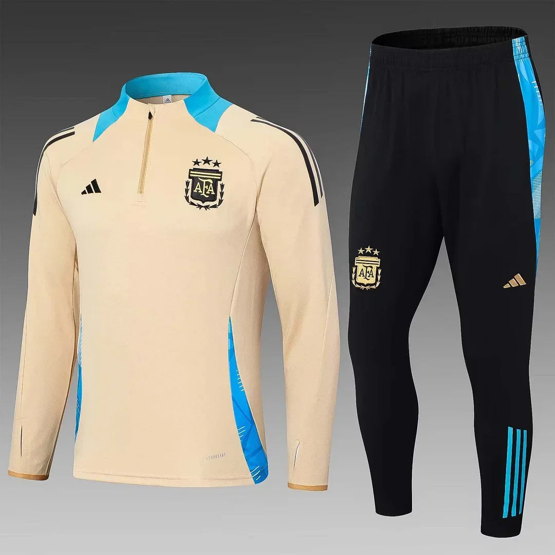 2024 Argentina Half-Pull Training Suit Khaki Football Shirt Set 1:1 Thai Quality