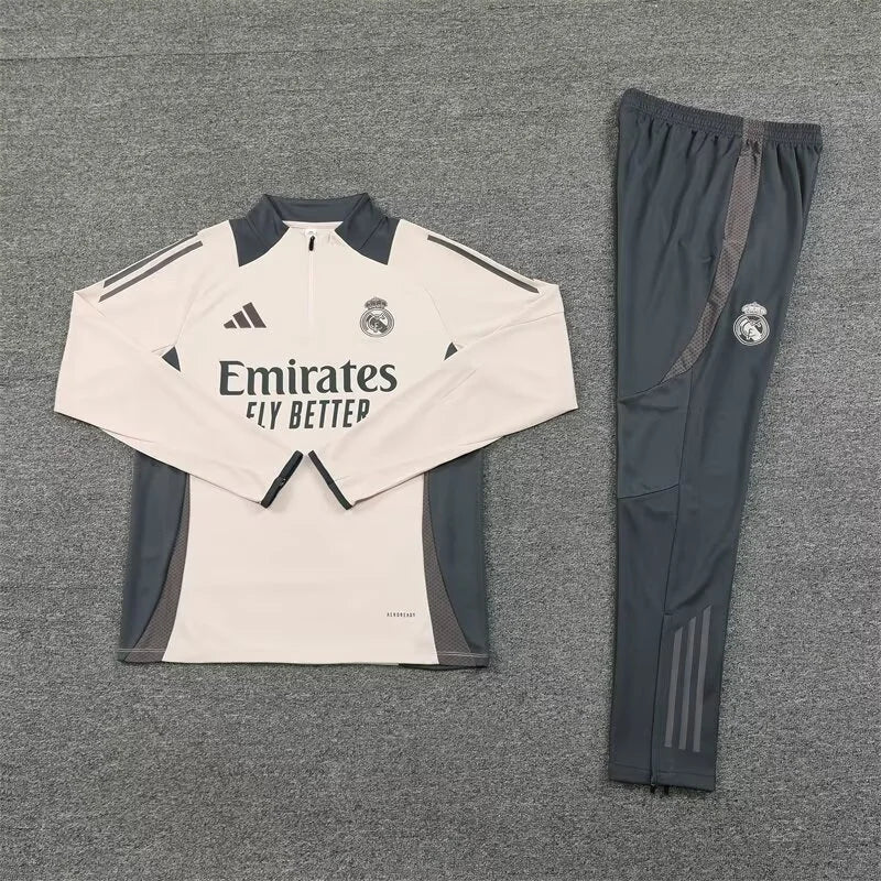 2024/2025 Real Madrid Half-Pull Tracksuit Light Yellow Football Shirt 1:1 Thai Quality
