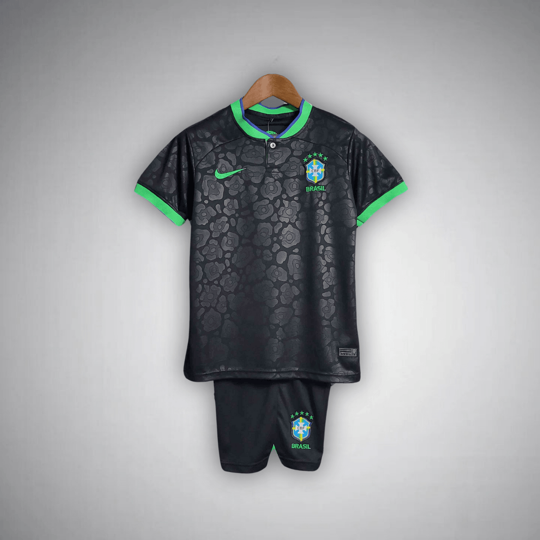 Brazil "Black Leopard" Premium Kids Size Kit - FutKulture