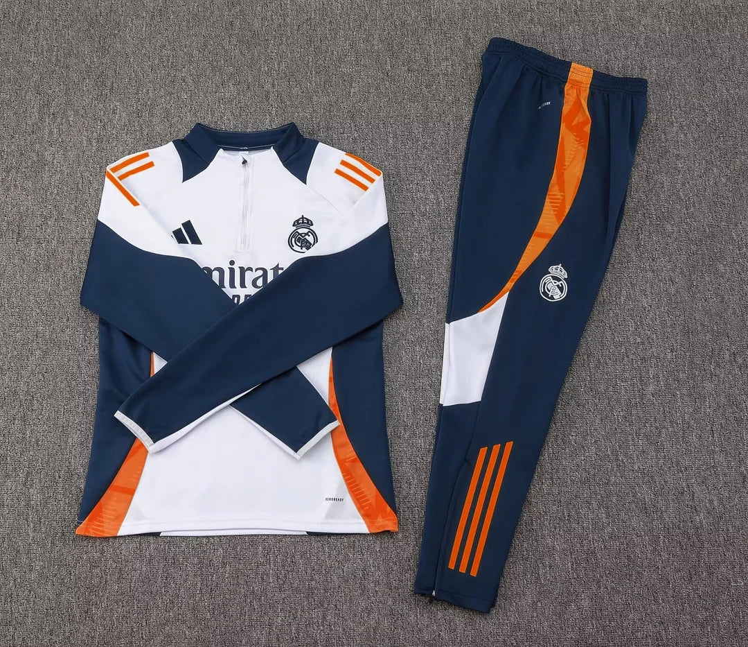 2024/2025 Real Madrid Half-Pull Tracksuit White-Black Football Shirt 1:1 Thai Quality